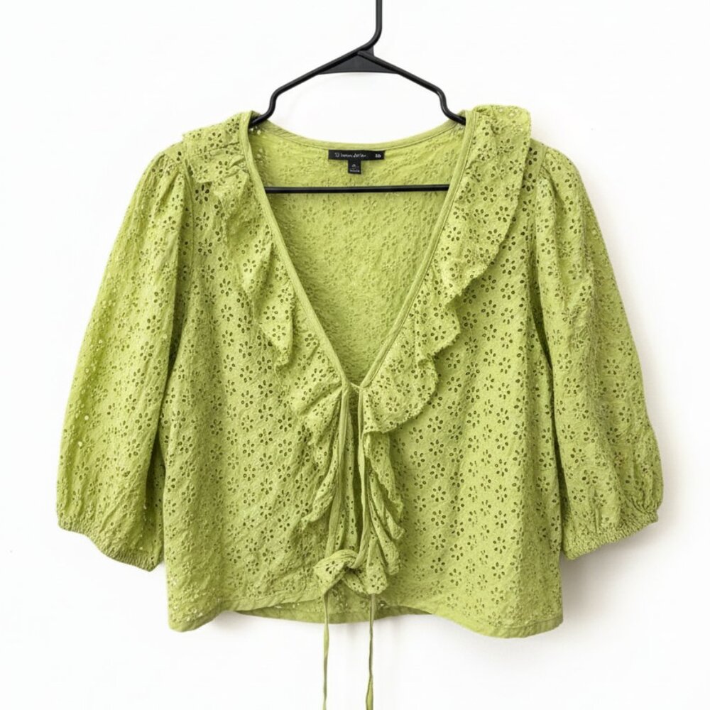 Trendy green Cottage core ruffle blouse.